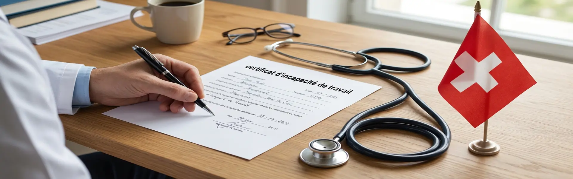 Accident de travail frontalier Suisse, médecin rédigeant un certificat d’incapacité de travail pour l’indemnisation LAA